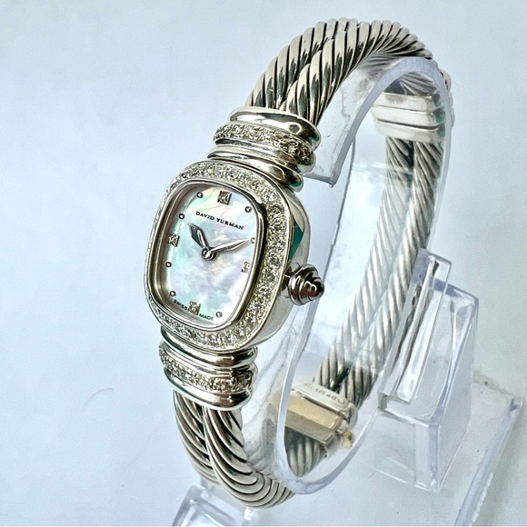 DAVID YURMAN CHELSEA Quartz 19mm 925 Silver/18K YG .75TCW DIAMOND Bracelet Watch - Picture 4 of 9